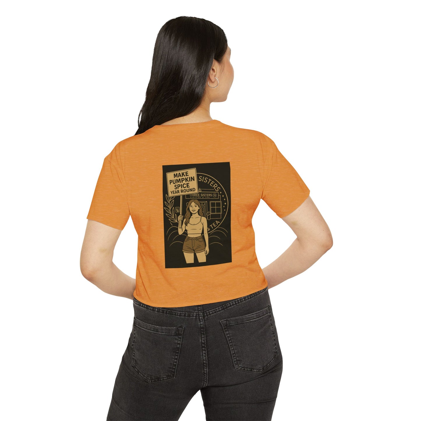 Women's Festival Crop Top with Pumpkin Spice Design, Bohemian Style Tee for Summer Events, Casual Wear, Gifts for Her, Fall Fashion