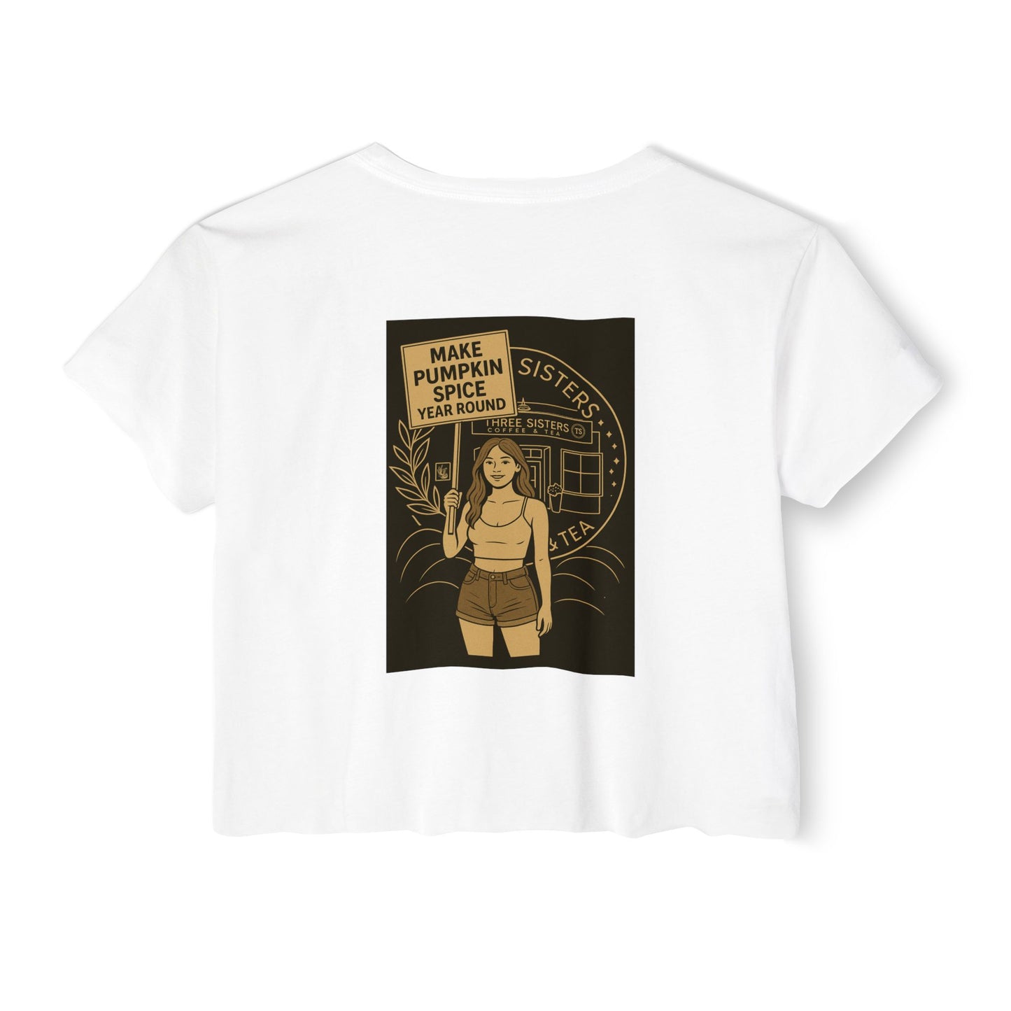 Women's Festival Crop Top with Pumpkin Spice Design, Bohemian Style Tee for Summer Events, Casual Wear, Gifts for Her, Fall Fashion