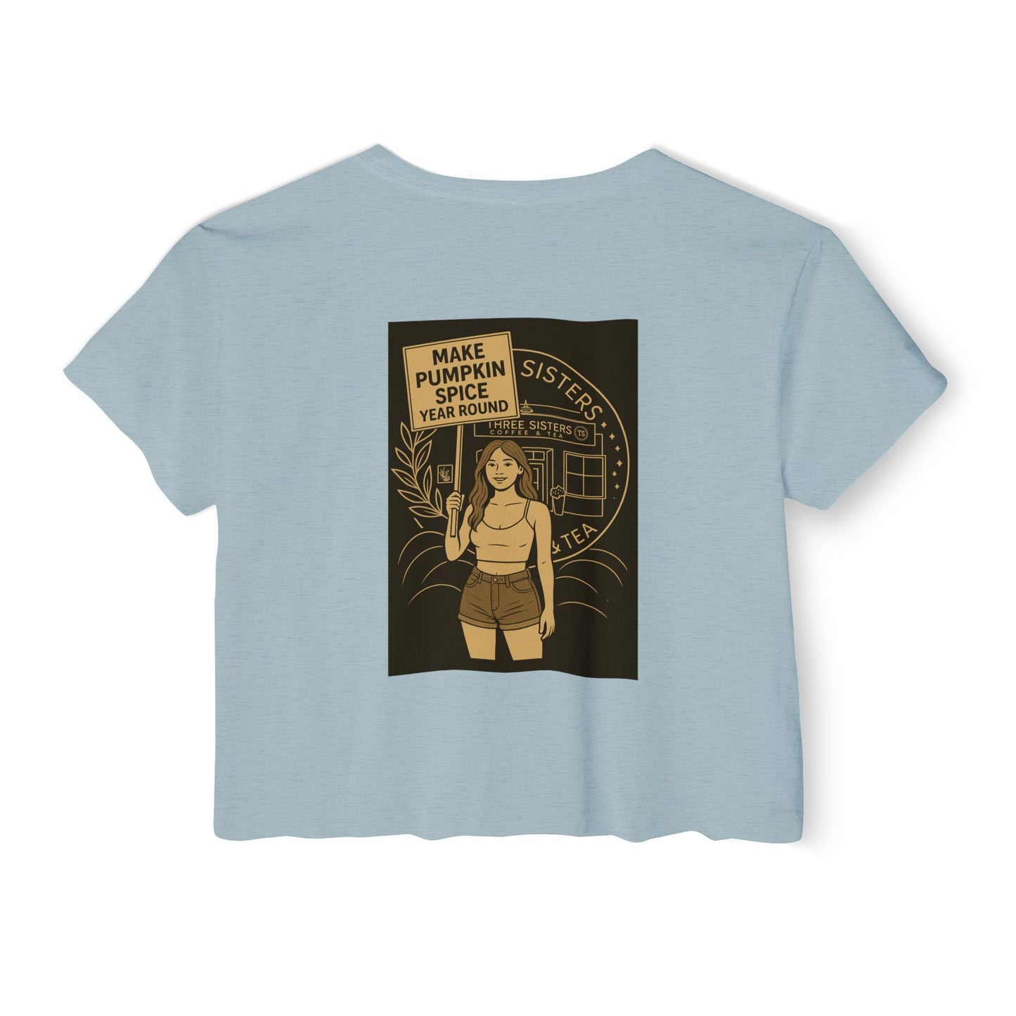 Women's Festival Crop Top with Pumpkin Spice Design, Bohemian Style Tee for Summer Events, Casual Wear, Gifts for Her, Fall Fashion