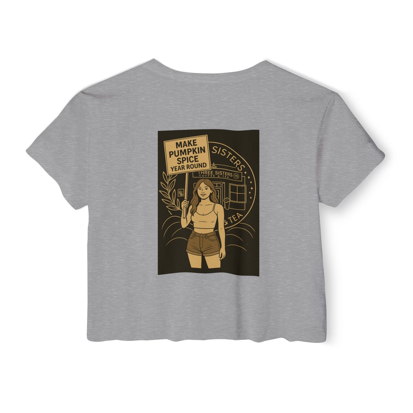 Women's Festival Crop Top with Pumpkin Spice Design, Bohemian Style Tee for Summer Events, Casual Wear, Gifts for Her, Fall Fashion