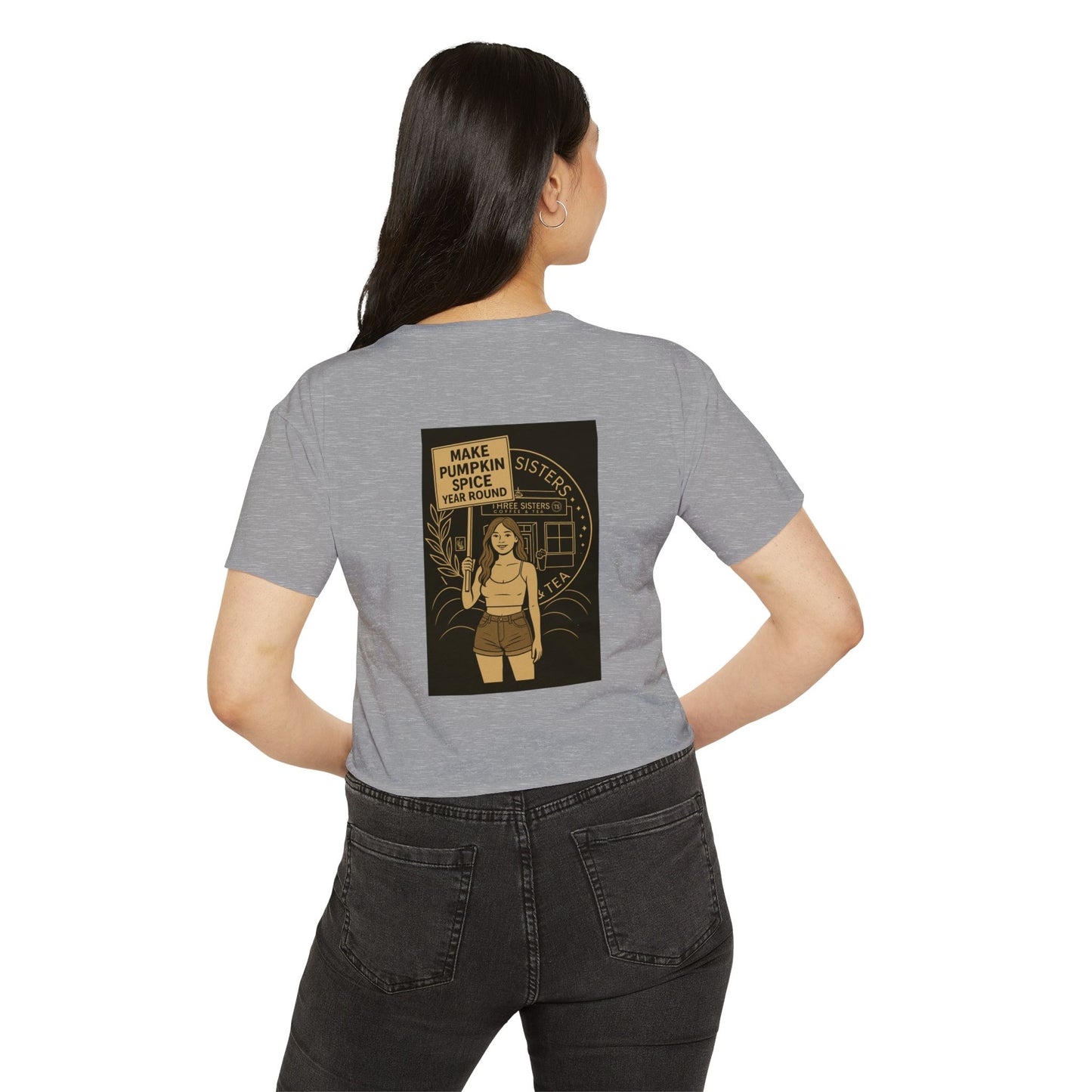 Women's Festival Crop Top with Pumpkin Spice Design, Bohemian Style Tee for Summer Events, Casual Wear, Gifts for Her, Fall Fashion
