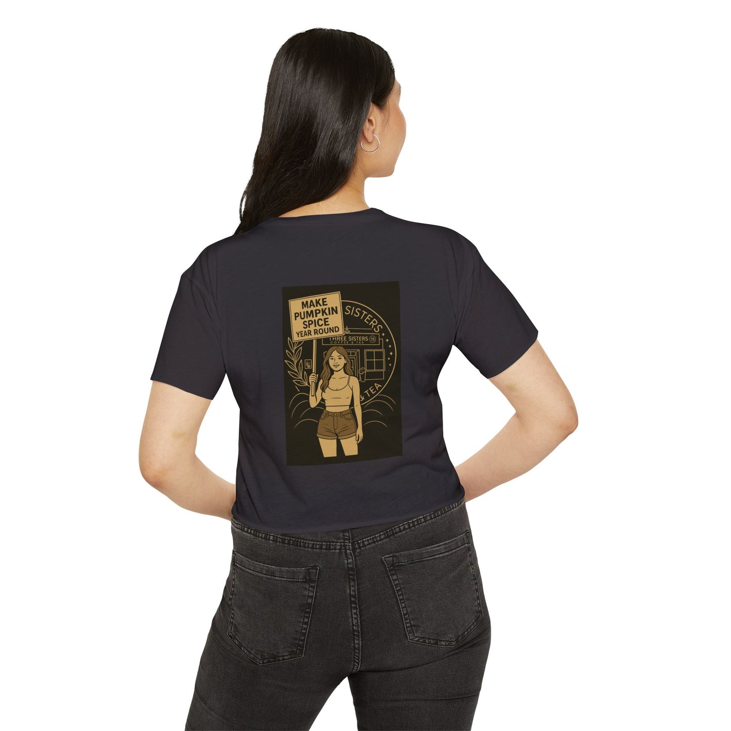 Women's Festival Crop Top with Pumpkin Spice Design, Bohemian Style Tee for Summer Events, Casual Wear, Gifts for Her, Fall Fashion