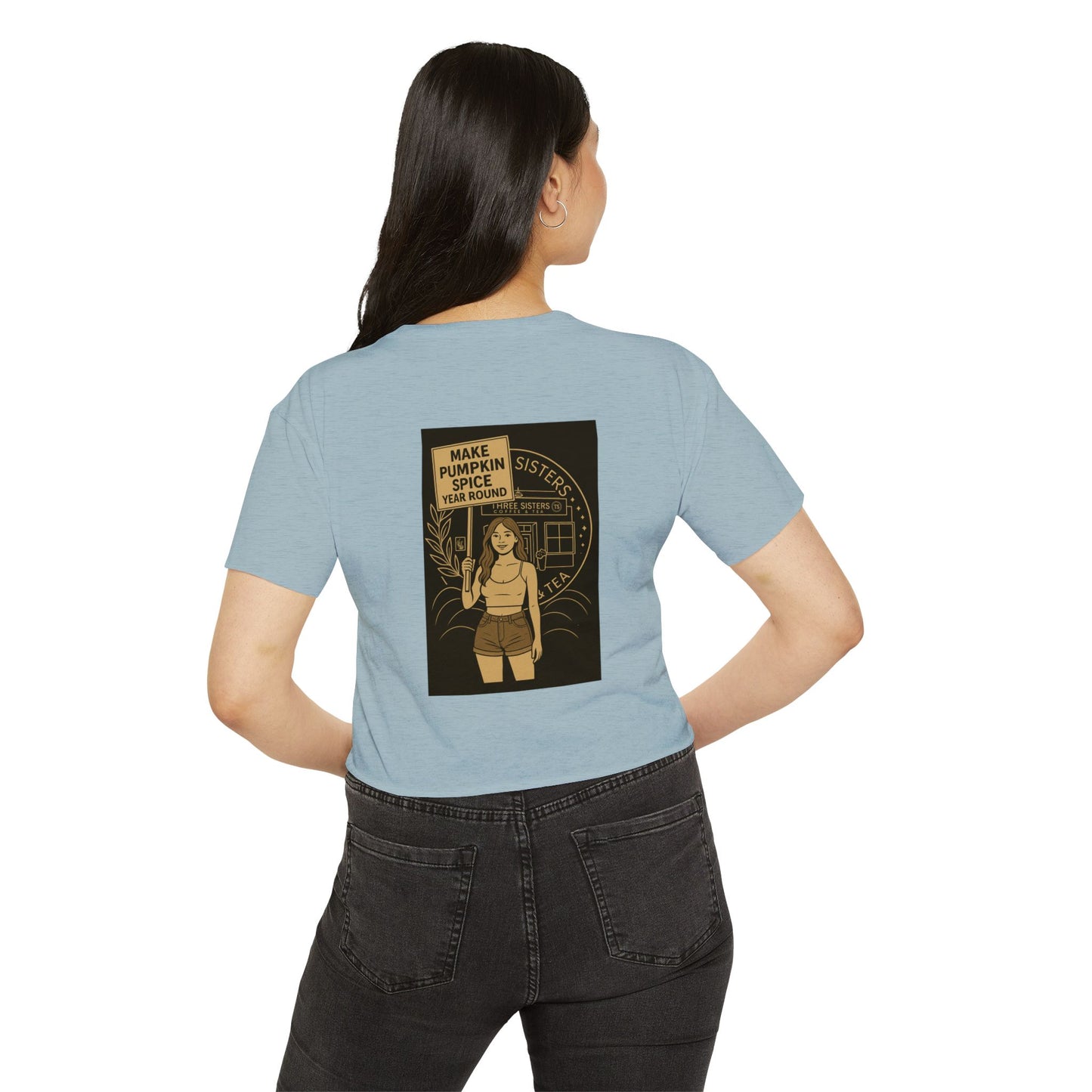Women's Festival Crop Top with Pumpkin Spice Design, Bohemian Style Tee for Summer Events, Casual Wear, Gifts for Her, Fall Fashion