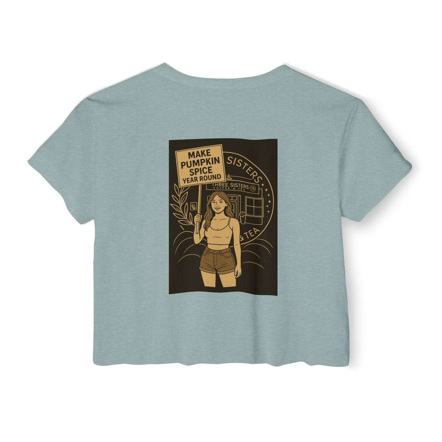 Women's Festival Crop Top with Pumpkin Spice Design, Bohemian Style Tee for Summer Events, Casual Wear, Gifts for Her, Fall Fashion