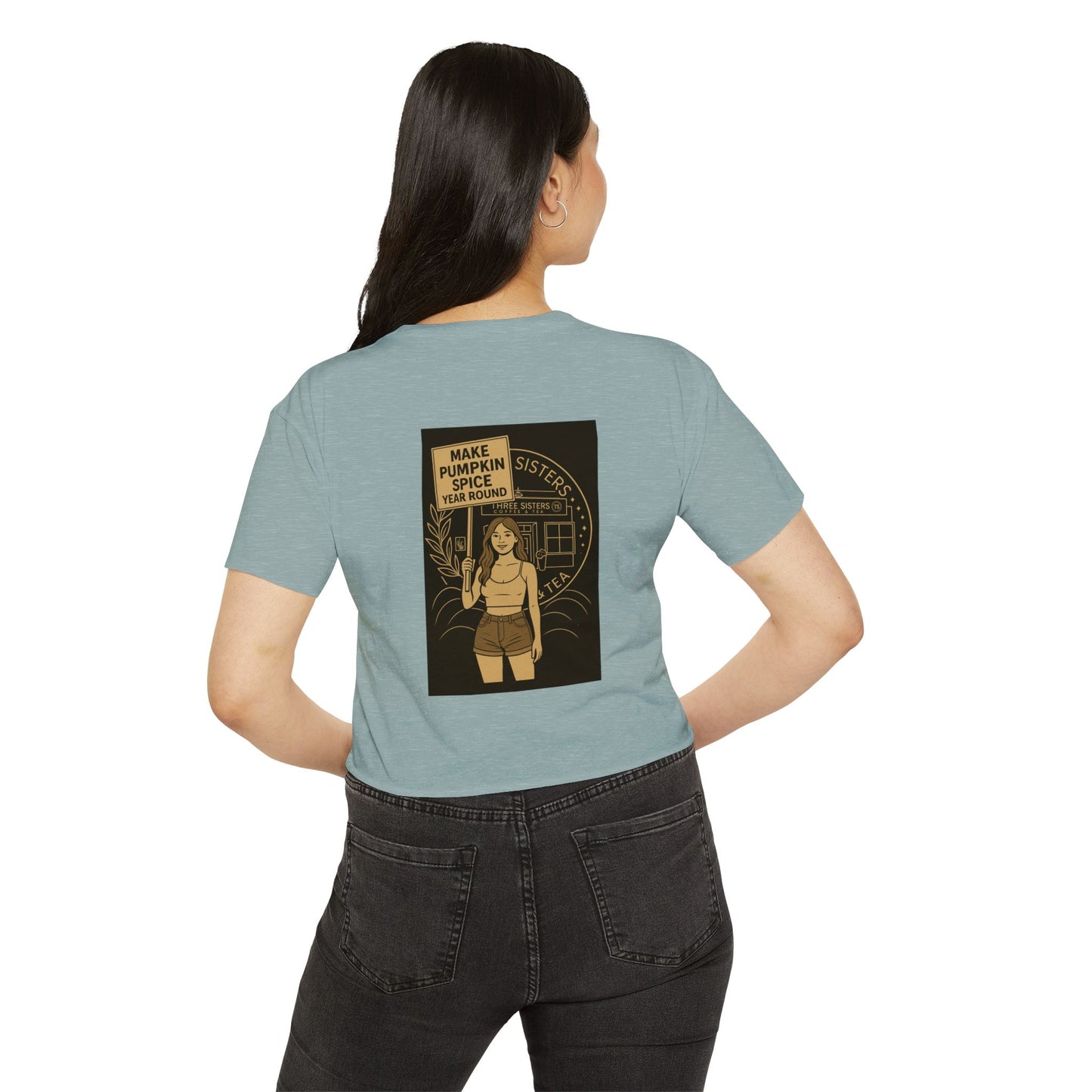 Women's Festival Crop Top with Pumpkin Spice Design, Bohemian Style Tee for Summer Events, Casual Wear, Gifts for Her, Fall Fashion