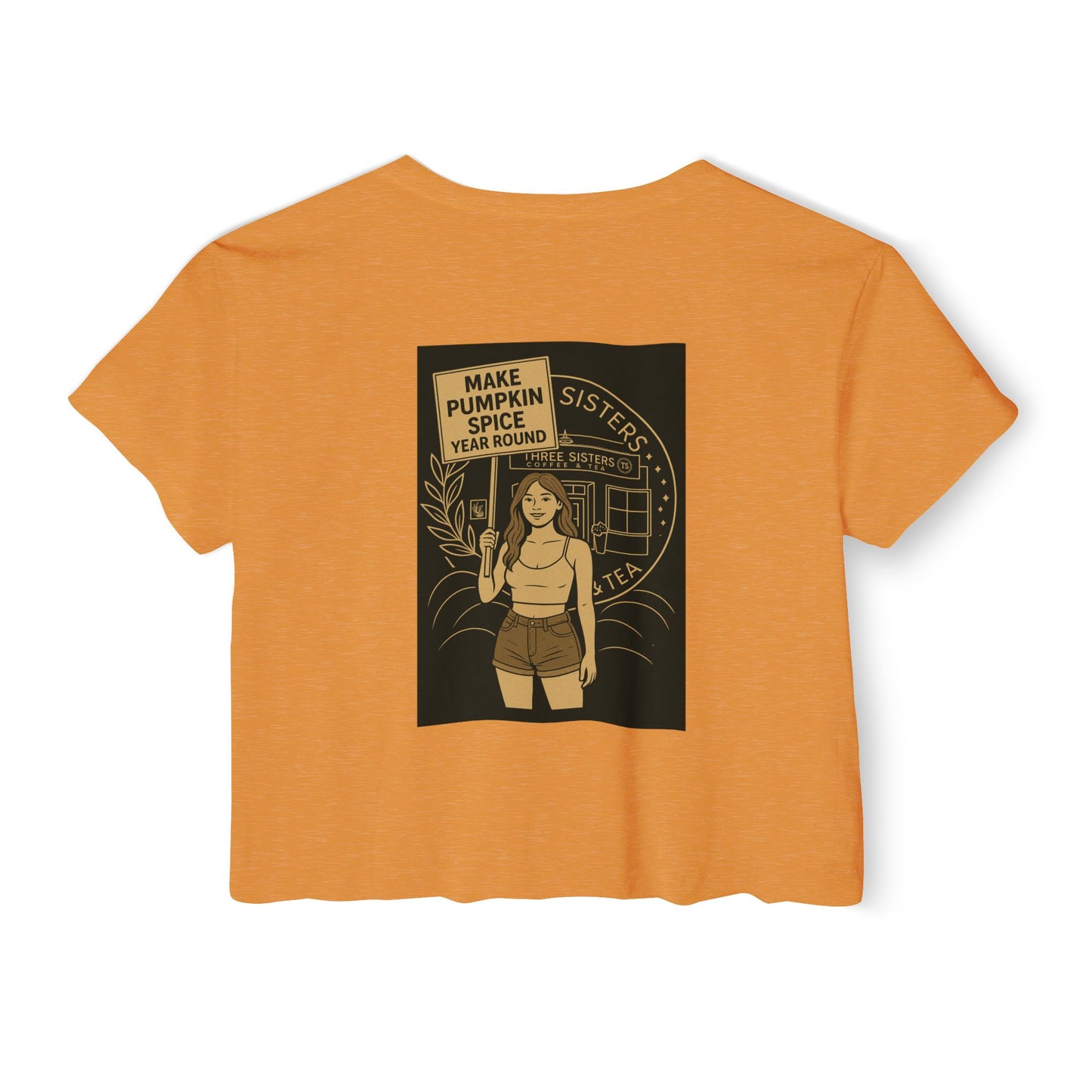Women's Festival Crop Top with Pumpkin Spice Design, Bohemian Style Tee for Summer Events, Casual Wear, Gifts for Her, Fall Fashion
