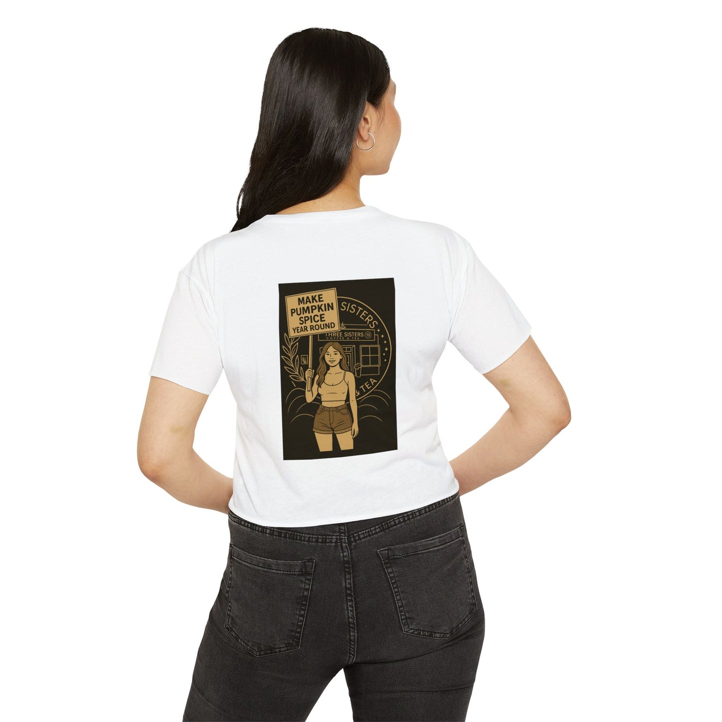 Women's Festival Crop Top with Pumpkin Spice Design, Bohemian Style Tee for Summer Events, Casual Wear, Gifts for Her, Fall Fashion