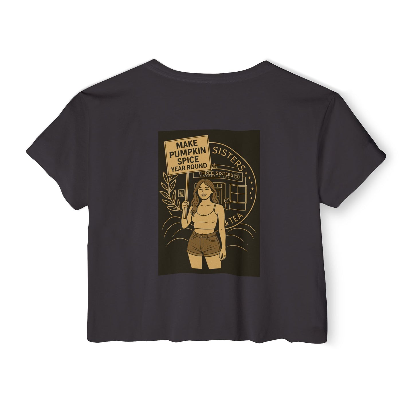 Women's Festival Crop Top with Pumpkin Spice Design, Bohemian Style Tee for Summer Events, Casual Wear, Gifts for Her, Fall Fashion